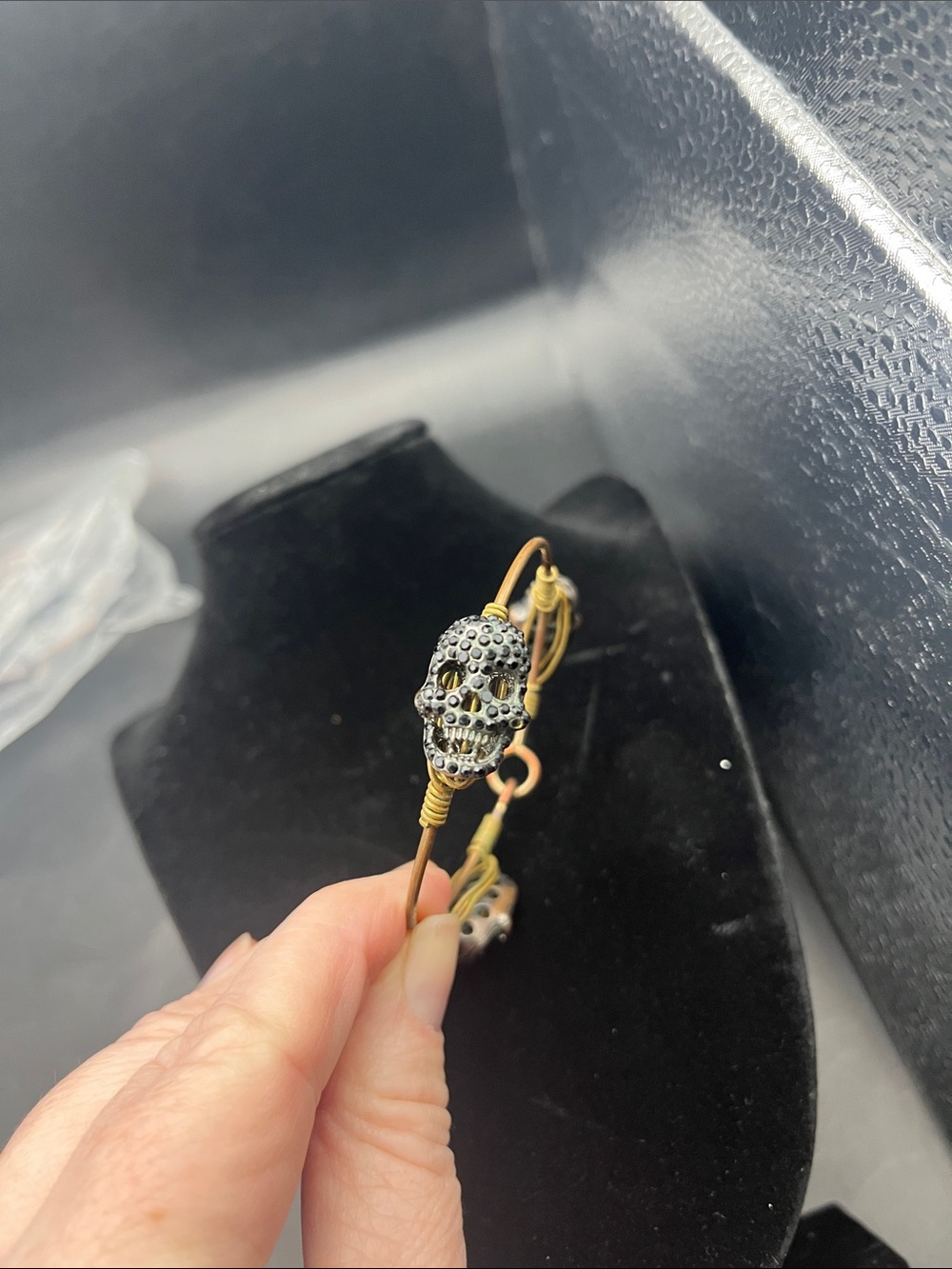 Weird unique goth Skull wired Bracelet with Pavé Accents